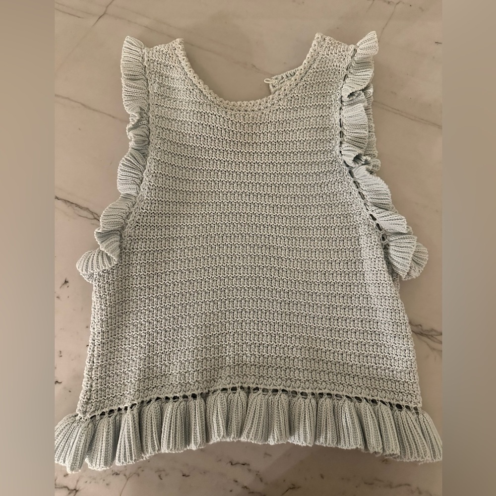 Zara Baby blue knit top with ruffles. Size S. Great condition.